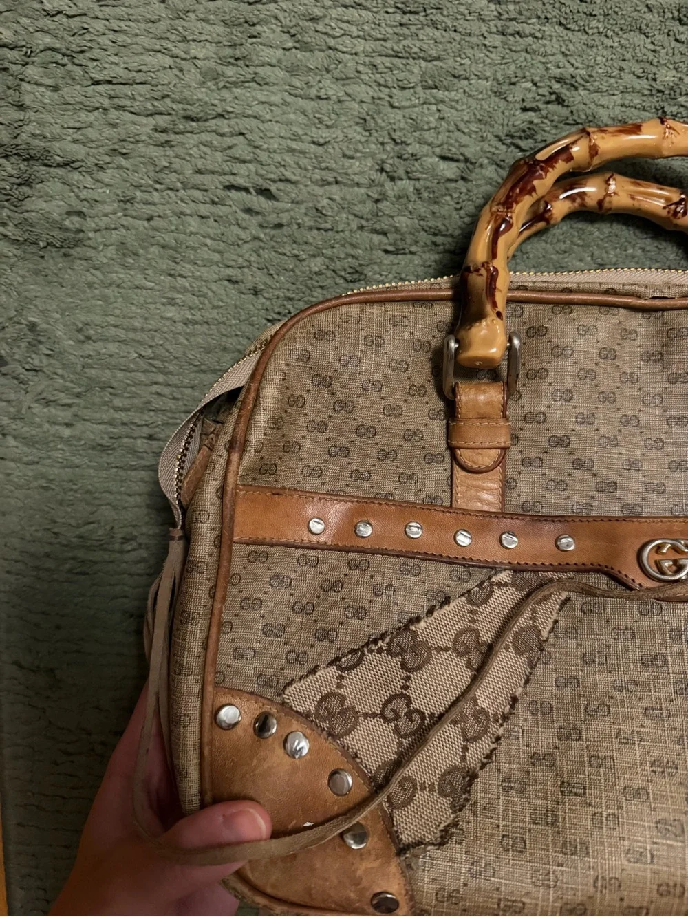 Custom Gucci Brown GG Canvas Bamboo-Handle Fringe Satchel